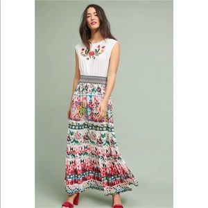 Anthropologie Embroidered White Elma Maxi Dress